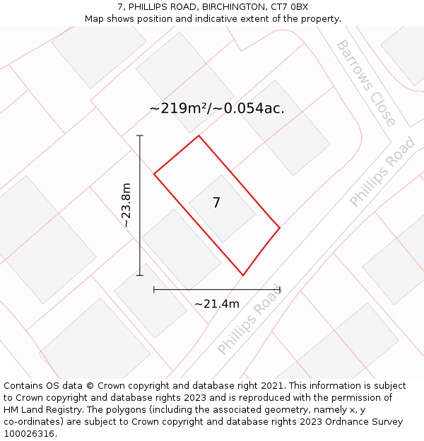 7, PHILLIPS ROAD, BIRCHINGTON, CT7 0BX: Plot and title map