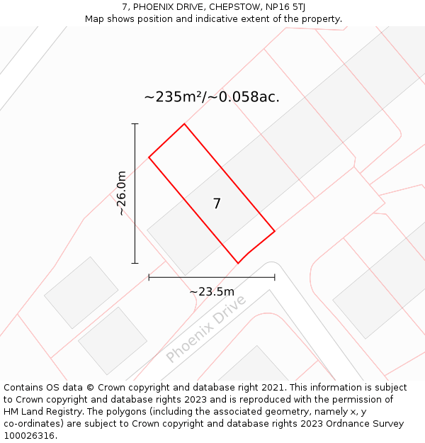 7, PHOENIX DRIVE, CHEPSTOW, NP16 5TJ: Plot and title map