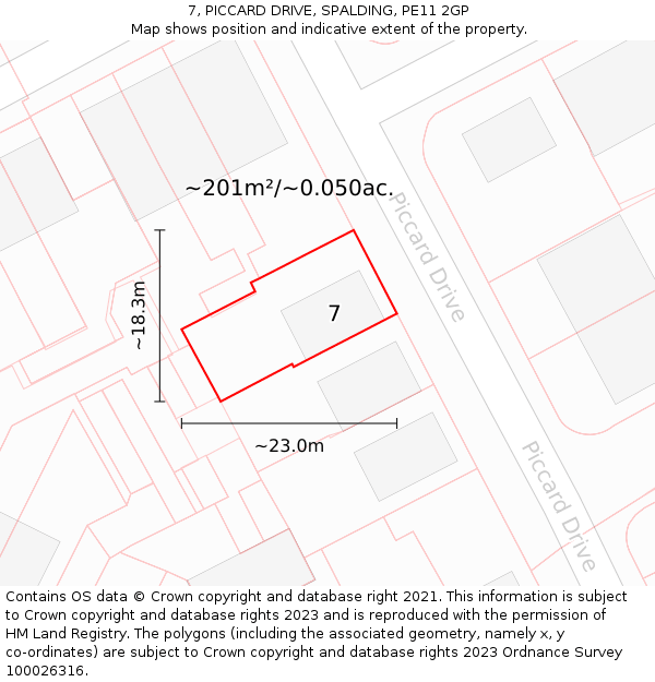 7, PICCARD DRIVE, SPALDING, PE11 2GP: Plot and title map