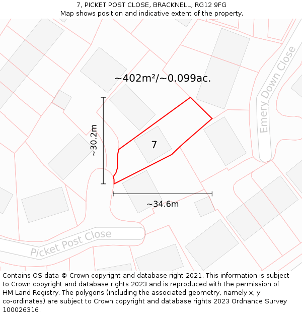 7, PICKET POST CLOSE, BRACKNELL, RG12 9FG: Plot and title map