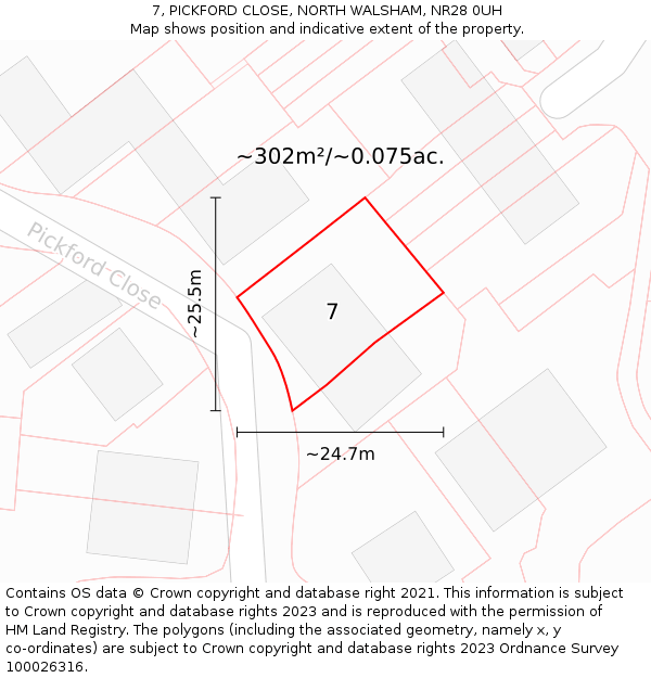 7, PICKFORD CLOSE, NORTH WALSHAM, NR28 0UH: Plot and title map