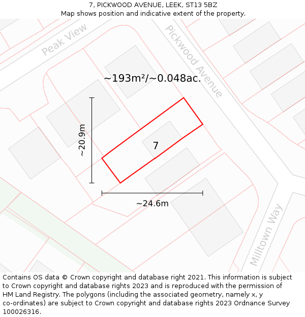 7, PICKWOOD AVENUE, LEEK, ST13 5BZ: Plot and title map