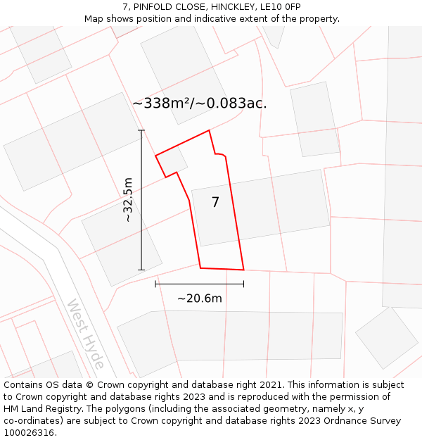 7, PINFOLD CLOSE, HINCKLEY, LE10 0FP: Plot and title map