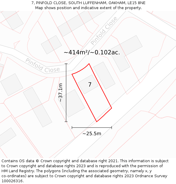 7, PINFOLD CLOSE, SOUTH LUFFENHAM, OAKHAM, LE15 8NE: Plot and title map