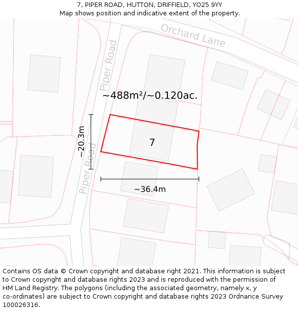 7, PIPER ROAD, HUTTON, DRIFFIELD, YO25 9YY: Plot and title map