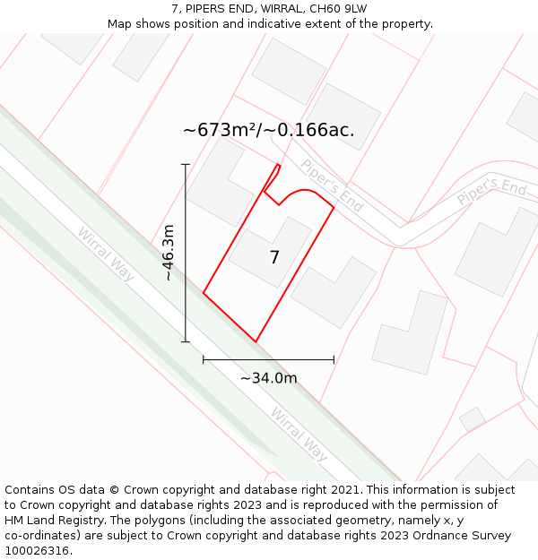 7, PIPERS END, WIRRAL, CH60 9LW: Plot and title map