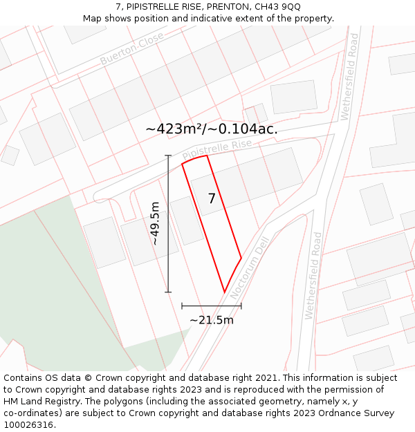 7, PIPISTRELLE RISE, PRENTON, CH43 9QQ: Plot and title map