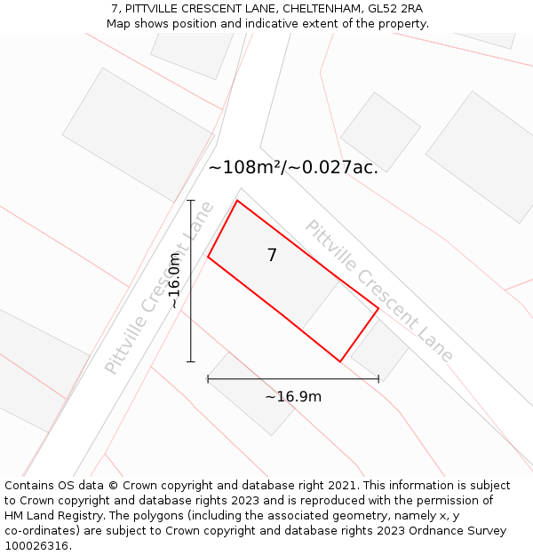 7, PITTVILLE CRESCENT LANE, CHELTENHAM, GL52 2RA: Plot and title map