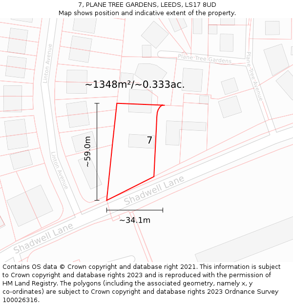 7, PLANE TREE GARDENS, LEEDS, LS17 8UD: Plot and title map
