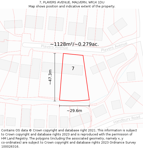 7, PLAYERS AVENUE, MALVERN, WR14 1DU: Plot and title map