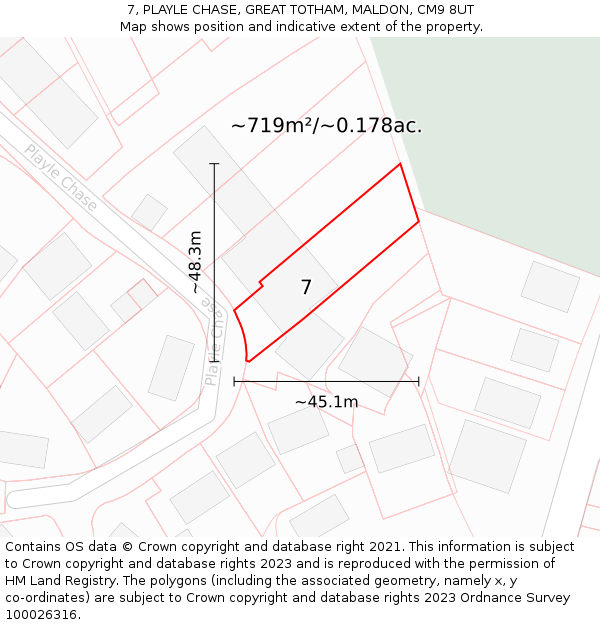 7, PLAYLE CHASE, GREAT TOTHAM, MALDON, CM9 8UT: Plot and title map