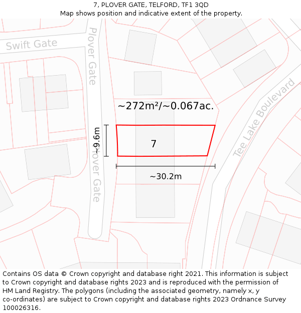 7, PLOVER GATE, TELFORD, TF1 3QD: Plot and title map