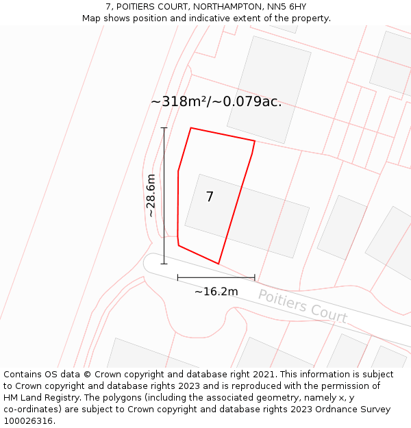 7, POITIERS COURT, NORTHAMPTON, NN5 6HY: Plot and title map