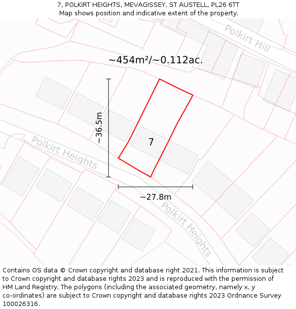 7, POLKIRT HEIGHTS, MEVAGISSEY, ST AUSTELL, PL26 6TT: Plot and title map