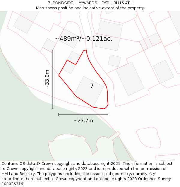 7, PONDSIDE, HAYWARDS HEATH, RH16 4TH: Plot and title map