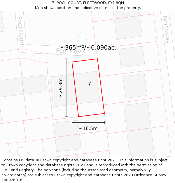 7, POOL COURT, FLEETWOOD, FY7 8QN: Plot and title map