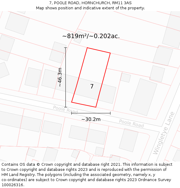 7, POOLE ROAD, HORNCHURCH, RM11 3AS: Plot and title map