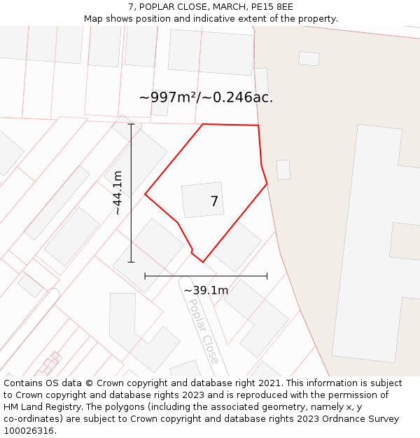 7, POPLAR CLOSE, MARCH, PE15 8EE: Plot and title map