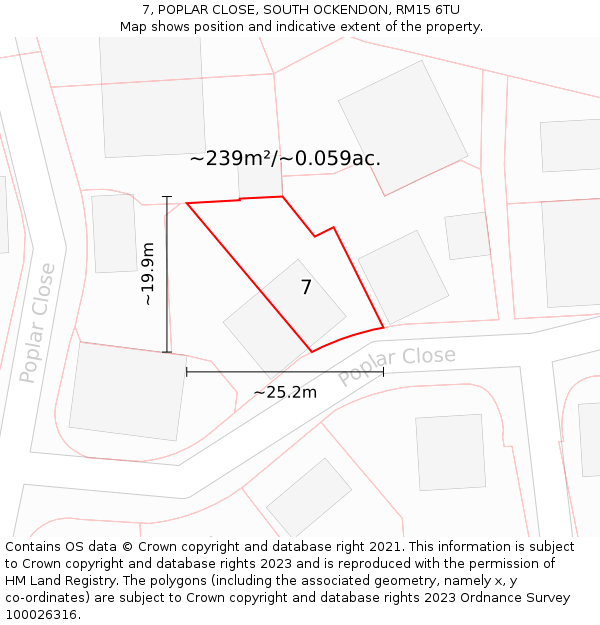 7, POPLAR CLOSE, SOUTH OCKENDON, RM15 6TU: Plot and title map