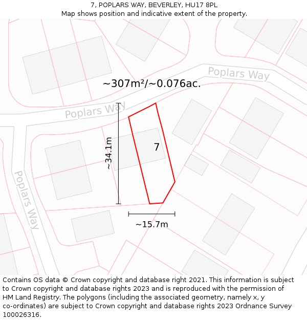 7, POPLARS WAY, BEVERLEY, HU17 8PL: Plot and title map