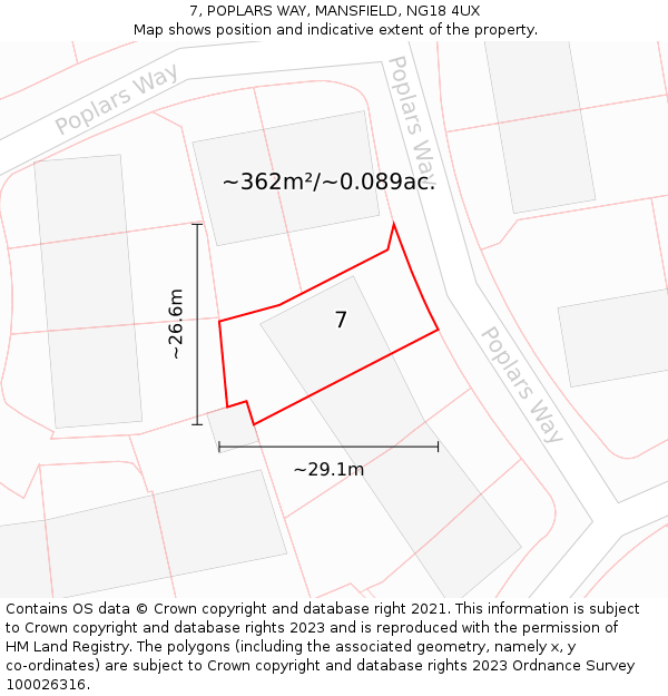 7, POPLARS WAY, MANSFIELD, NG18 4UX: Plot and title map