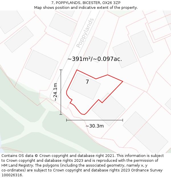 7, POPPYLANDS, BICESTER, OX26 3ZP: Plot and title map