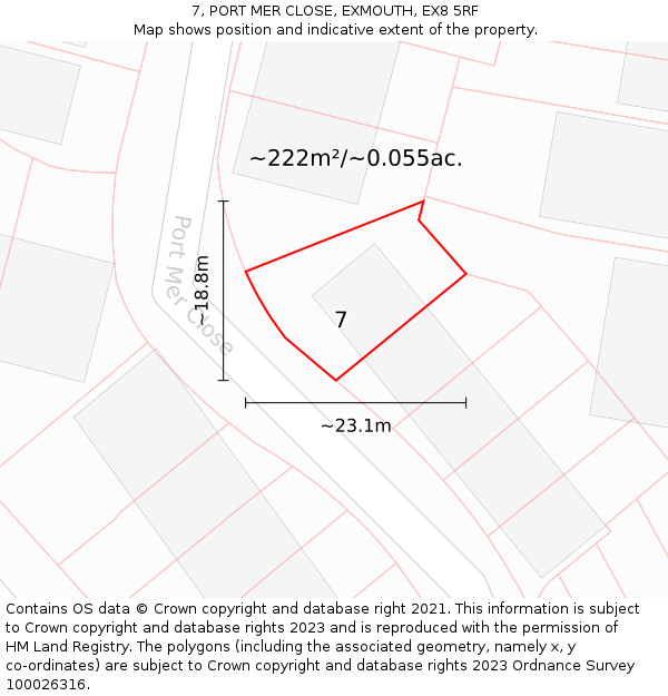 7, PORT MER CLOSE, EXMOUTH, EX8 5RF: Plot and title map