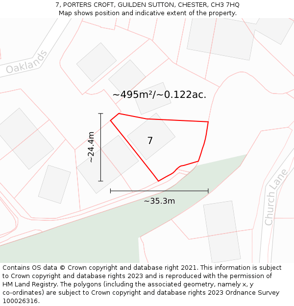 7, PORTERS CROFT, GUILDEN SUTTON, CHESTER, CH3 7HQ: Plot and title map