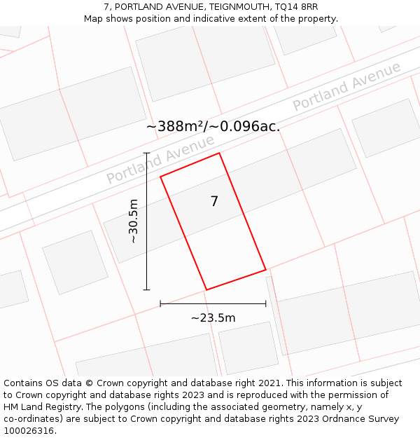 7, PORTLAND AVENUE, TEIGNMOUTH, TQ14 8RR: Plot and title map