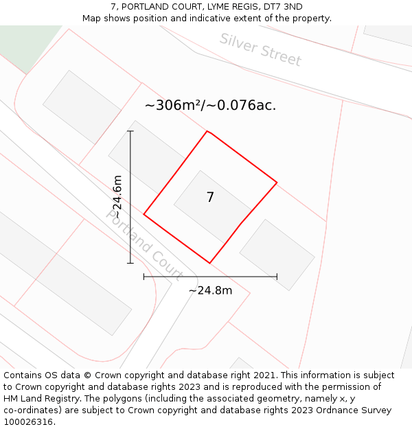 7, PORTLAND COURT, LYME REGIS, DT7 3ND: Plot and title map