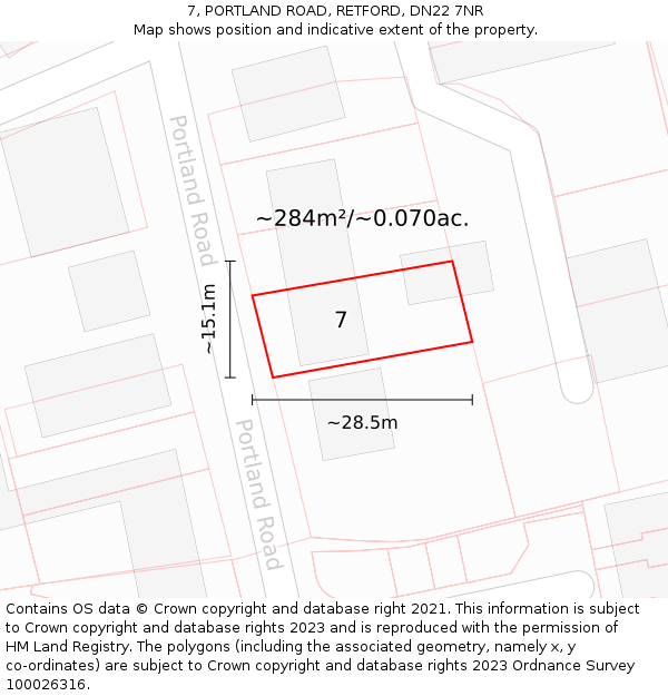 7, PORTLAND ROAD, RETFORD, DN22 7NR: Plot and title map