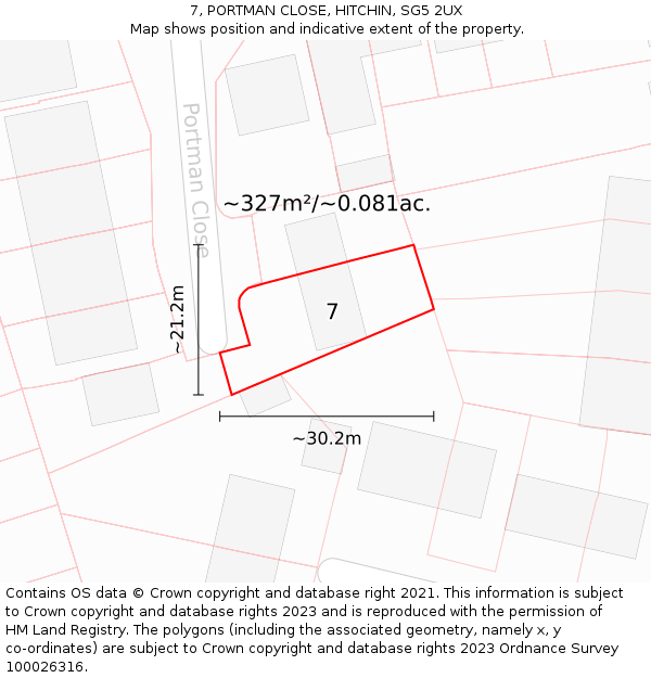 7, PORTMAN CLOSE, HITCHIN, SG5 2UX: Plot and title map