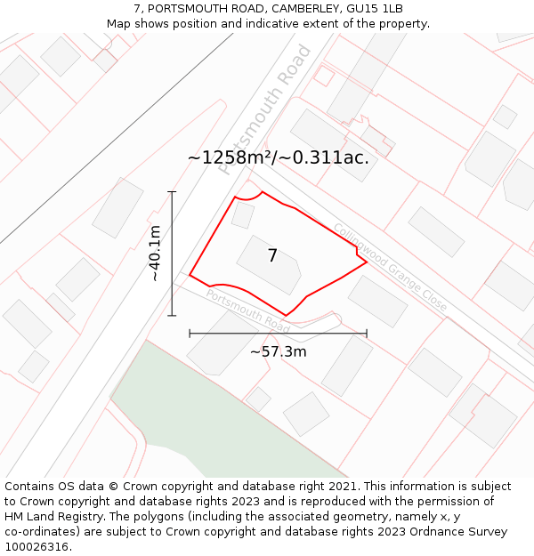 7, PORTSMOUTH ROAD, CAMBERLEY, GU15 1LB: Plot and title map