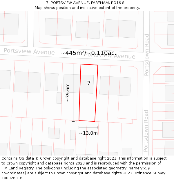 7, PORTSVIEW AVENUE, FAREHAM, PO16 8LL: Plot and title map