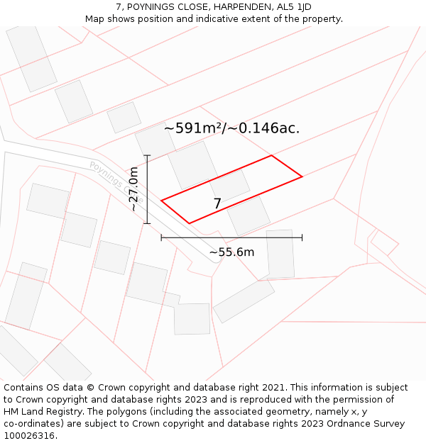 7, POYNINGS CLOSE, HARPENDEN, AL5 1JD: Plot and title map