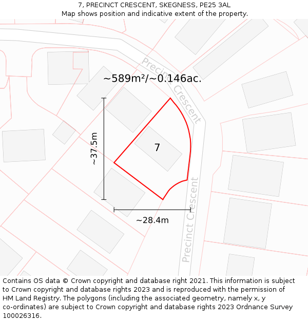 7, PRECINCT CRESCENT, SKEGNESS, PE25 3AL: Plot and title map