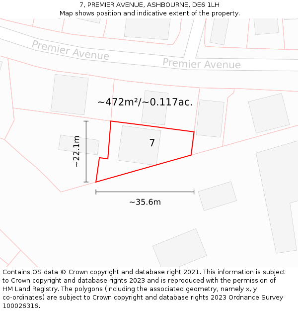 7, PREMIER AVENUE, ASHBOURNE, DE6 1LH: Plot and title map