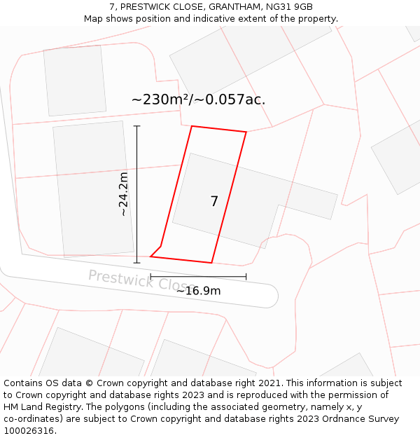 7, PRESTWICK CLOSE, GRANTHAM, NG31 9GB: Plot and title map