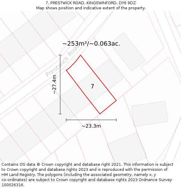 7, PRESTWICK ROAD, KINGSWINFORD, DY6 9DZ: Plot and title map