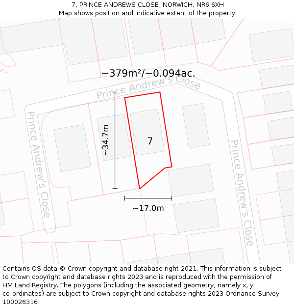 7, PRINCE ANDREWS CLOSE, NORWICH, NR6 6XH: Plot and title map