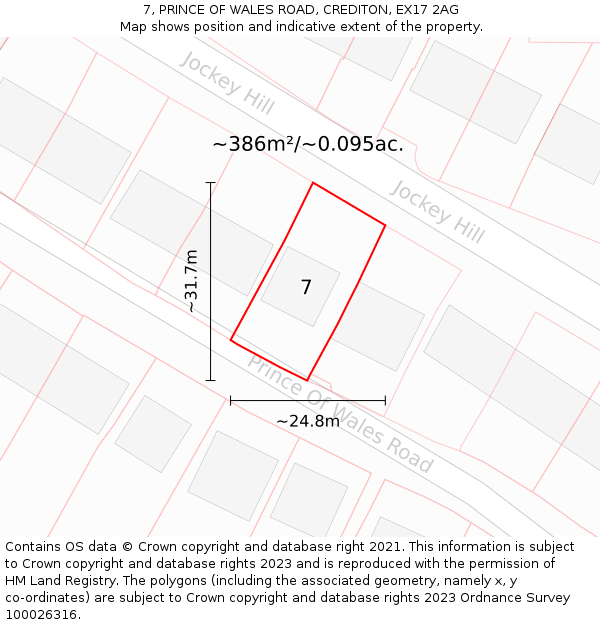 7, PRINCE OF WALES ROAD, CREDITON, EX17 2AG: Plot and title map