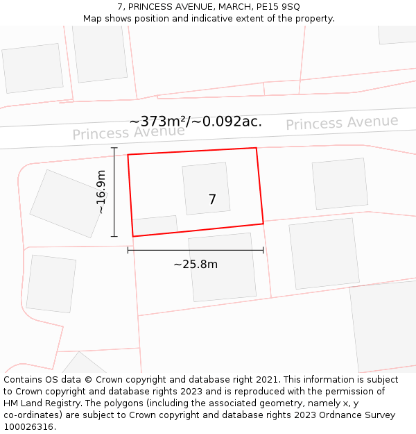 7, PRINCESS AVENUE, MARCH, PE15 9SQ: Plot and title map