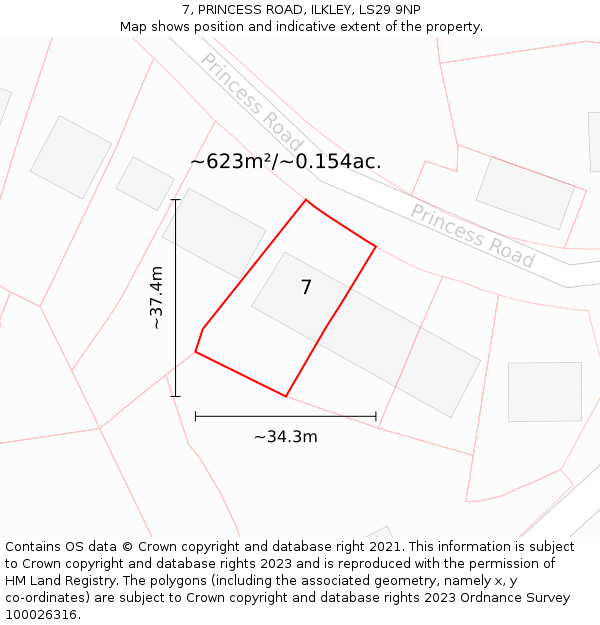 7, PRINCESS ROAD, ILKLEY, LS29 9NP: Plot and title map