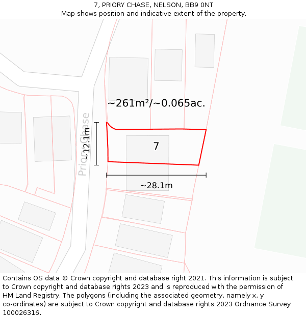 7, PRIORY CHASE, NELSON, BB9 0NT: Plot and title map