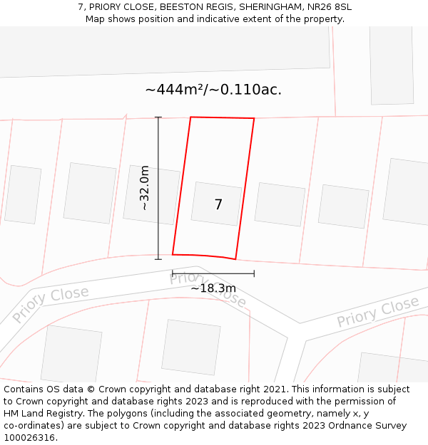 7, PRIORY CLOSE, BEESTON REGIS, SHERINGHAM, NR26 8SL: Plot and title map