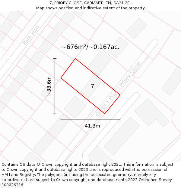 7, PRIORY CLOSE, CARMARTHEN, SA31 2EL: Plot and title map