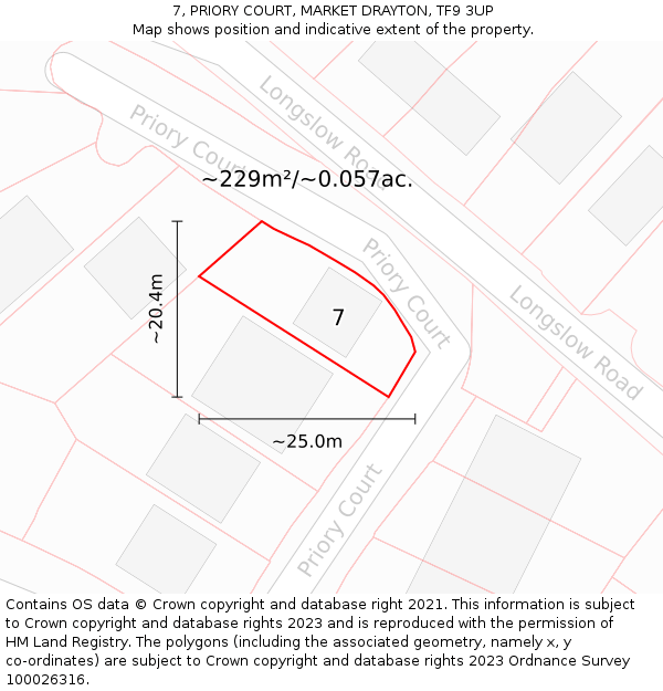 7, PRIORY COURT, MARKET DRAYTON, TF9 3UP: Plot and title map