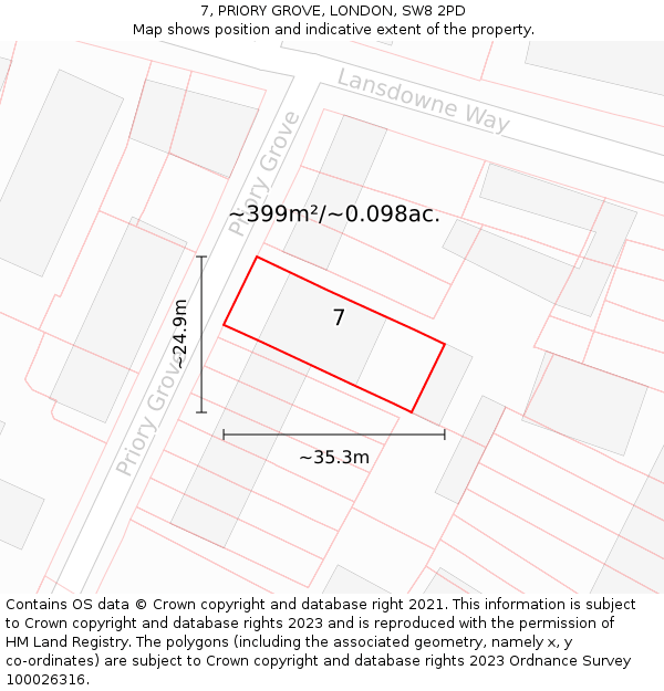 7, PRIORY GROVE, LONDON, SW8 2PD: Plot and title map