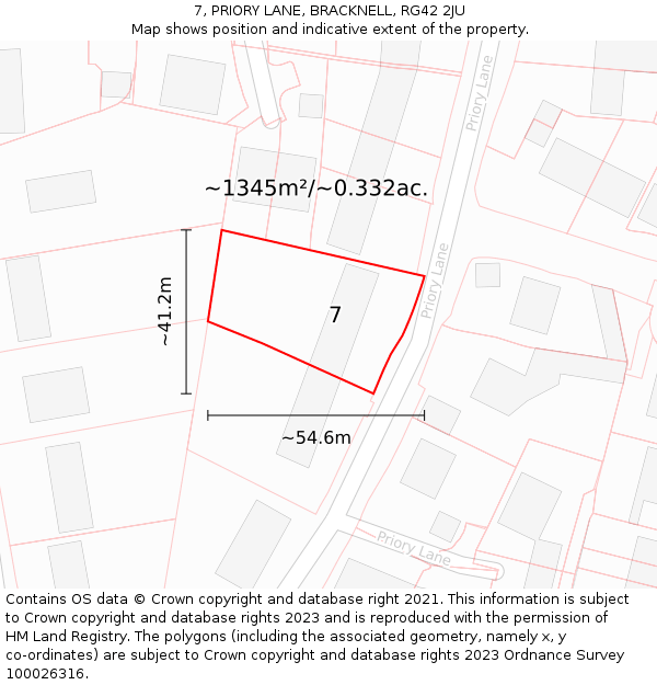 7, PRIORY LANE, BRACKNELL, RG42 2JU: Plot and title map