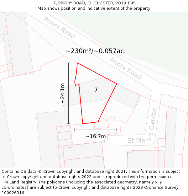 7, PRIORY ROAD, CHICHESTER, PO19 1NS: Plot and title map
